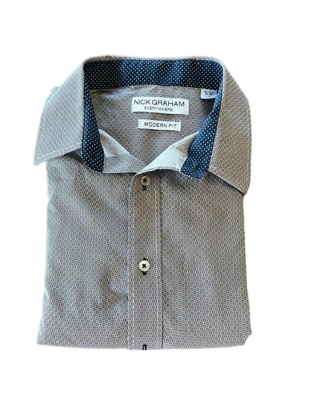 Nick Graham | Men’s Blue Modern Fit Long Sleeve Dress Shirt | Size Large | 0031